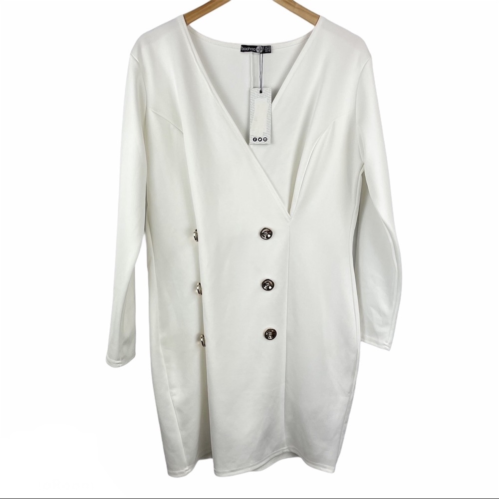 NWT Boohoo White Bodycon Double Button Mini Dress